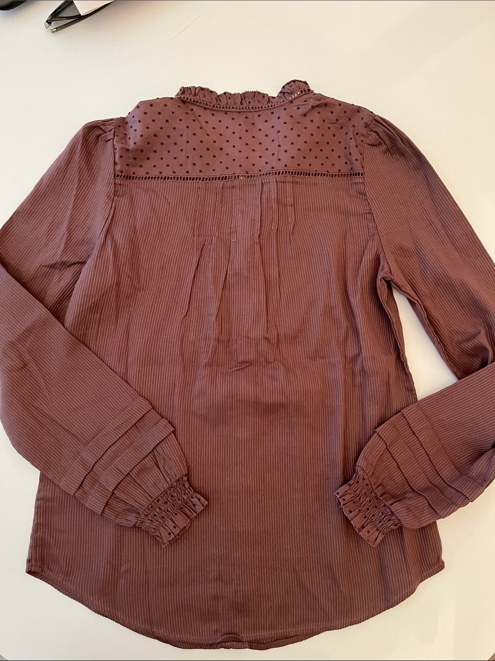 NWT Quince Textured Organic Cotton Peasant Blouse, size S, Taupe Brown - Picture 9 of 11